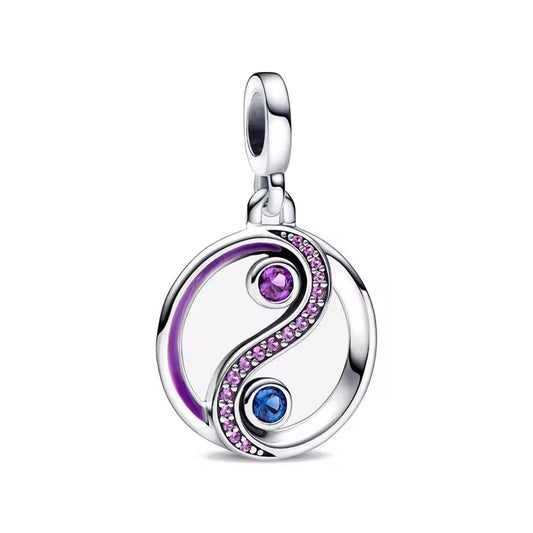 Mini charm de plata - purple and blue yin yang