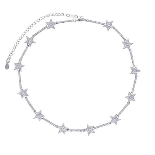 Collar Lucía de estrellas y circones - plateado