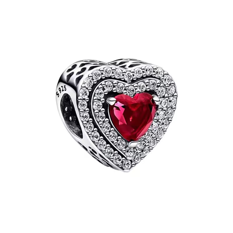 Charm de plata 925 - corazón cristal rojo