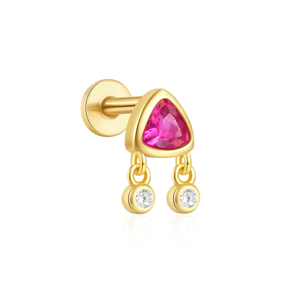 Stud triángulo fucsia - Plata de ley 925