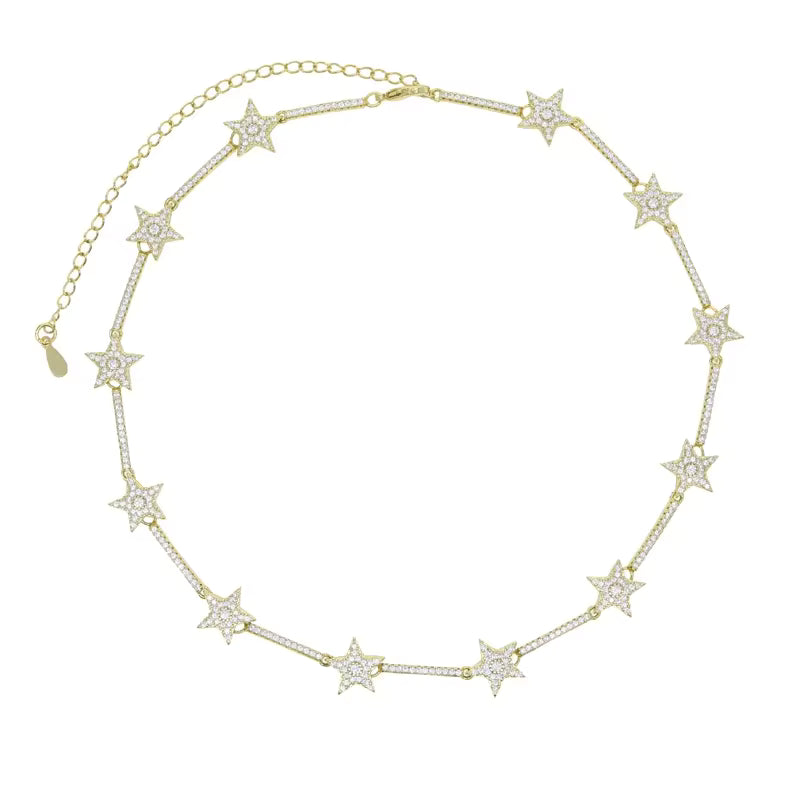 Collar Lucía de estrellas y circones - dorado