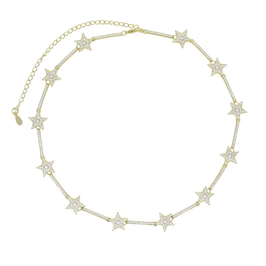Collar Lucía de estrellas y circones - dorado
