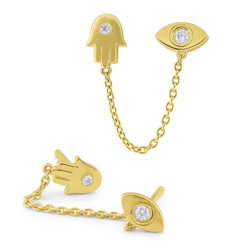 Evil eye & Hamsa hand - Plata de ley 925 - Zarcillo de cadena