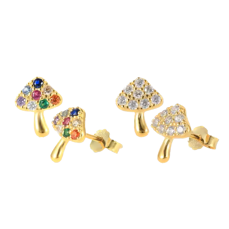 Stud de hongos dorado multicolor - Plata de ley 925