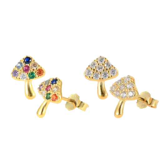 Stud de hongos dorado multicolor - Plata de ley 925