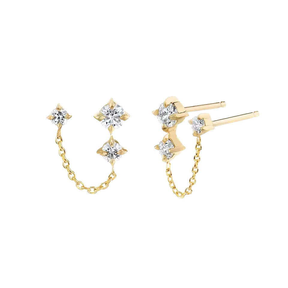 Doble zarcillo de cadena y circones - Individual
