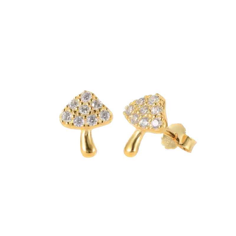 Stud de hongos dorado multicolor - Plata de ley 925