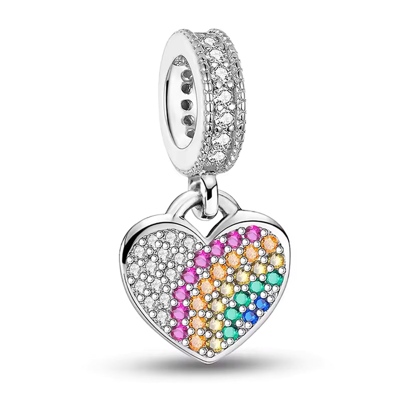 Charm de plata 925 - corazón cristal colorido