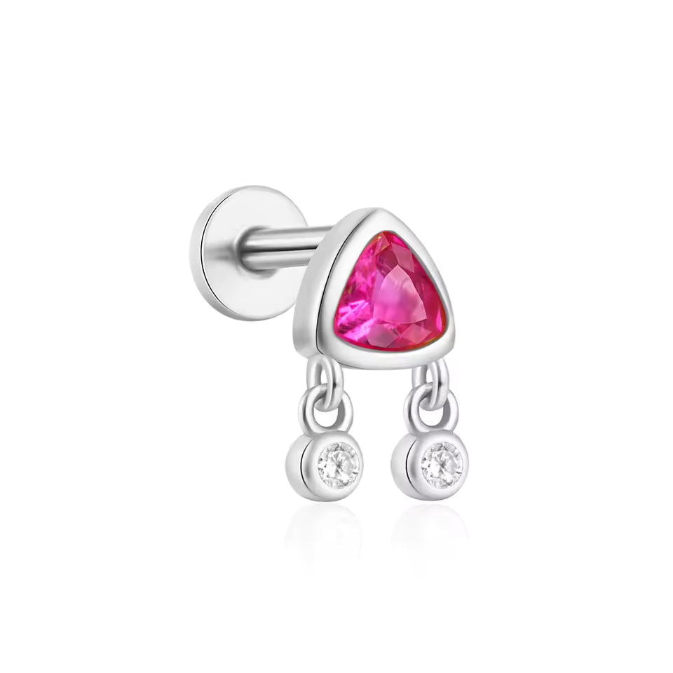 Stud triángulo fucsia - Plata de ley 925