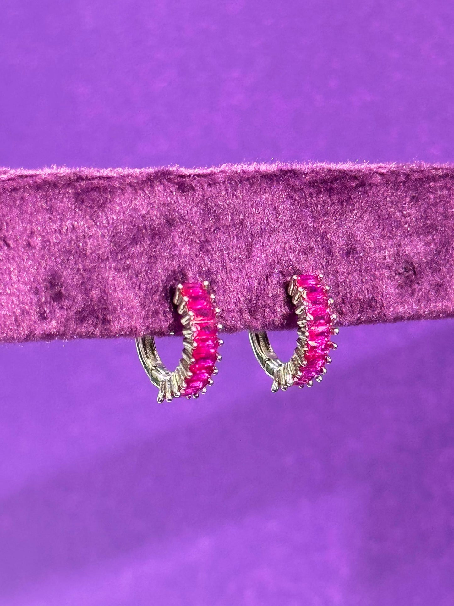 Zarcillos cristales fucsia - plata 925