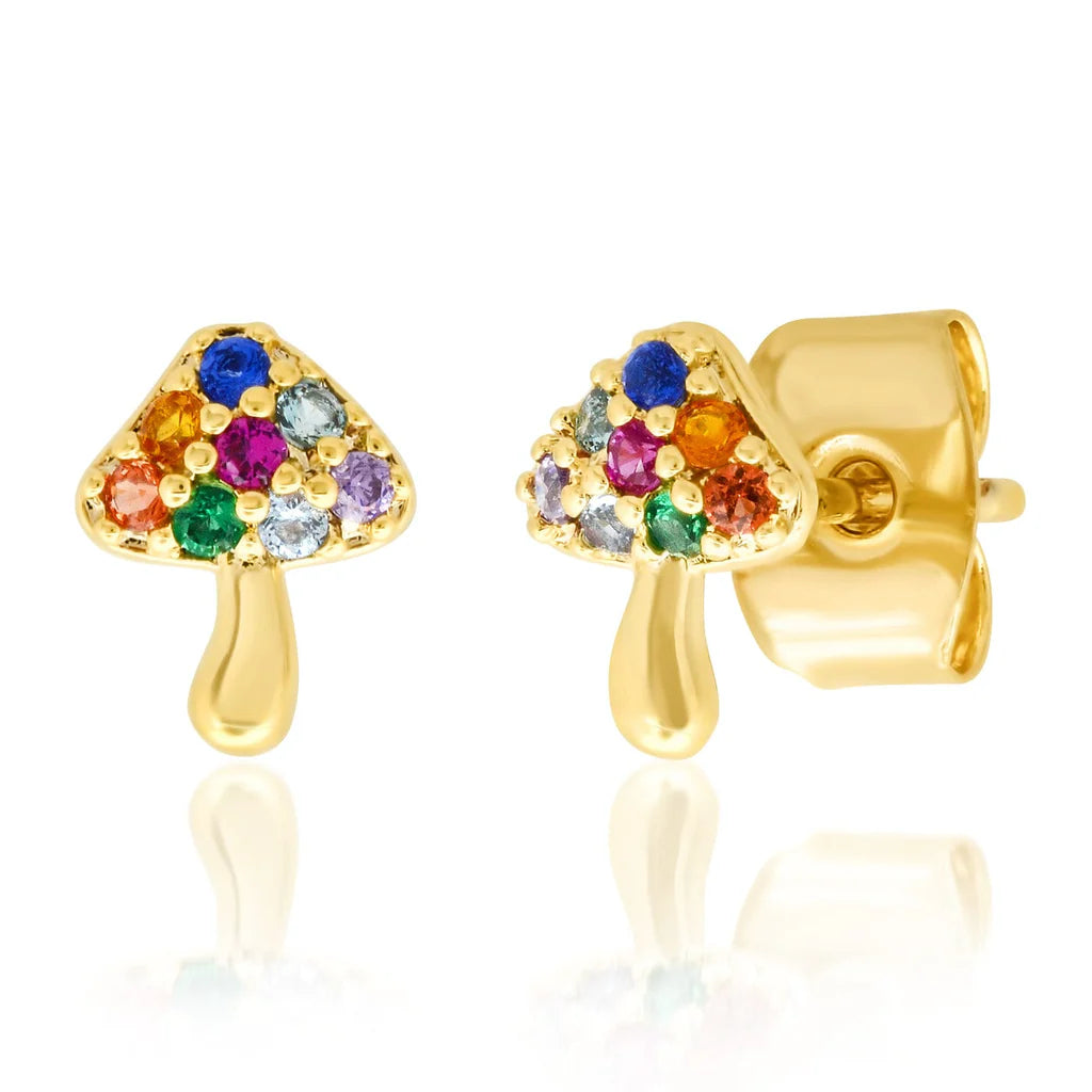 Stud de hongos dorado multicolor - Plata de ley 925